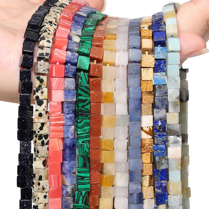 4 mm quadratische Würfelform-Perlen, natürlicher Lapislazuli, Amazonit, lila Achat-Steinperlen für Schmuckherstellung, DIY-Armband-Zubehör