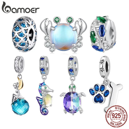 BAMOER Anhänger aus 925er-Sterlingsilber, verträumte Oecan-Serie, schillernde Krabbenperlen, Seepferdchen-Anhänger für Damen, Armband und Halskette zum Selbermachen
