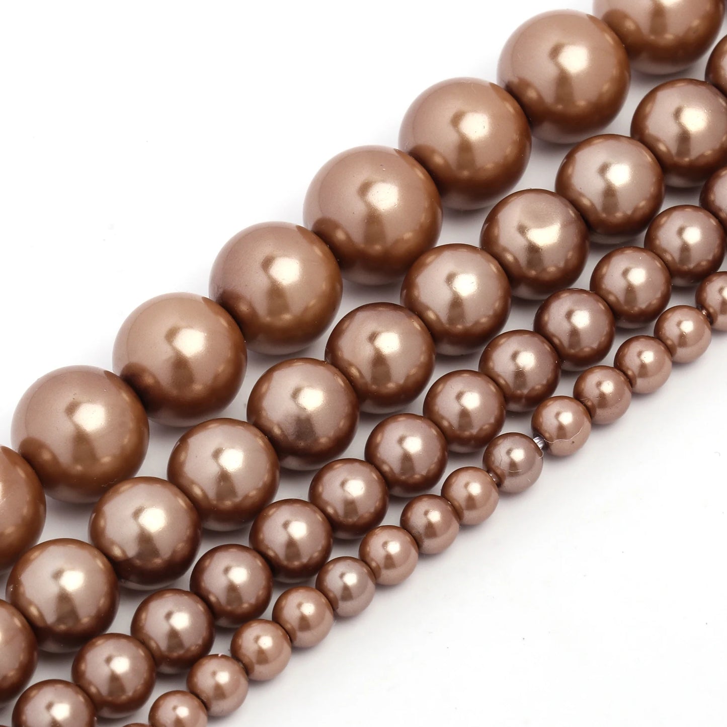 Großhandel Bulk Brown Shell Pearl Bead Runde lose Distanzperlen für Schmuckherstellung DIY Geschenk Armband Halskette 15'' 4 6 8 10mm