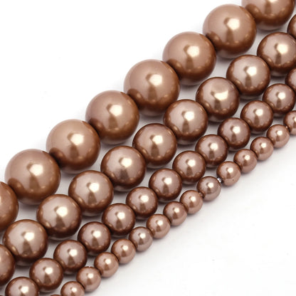 Großhandel Bulk Brown Shell Pearl Bead Runde lose Distanzperlen für Schmuckherstellung DIY Geschenk Armband Halskette 15'' 4 6 8 10mm