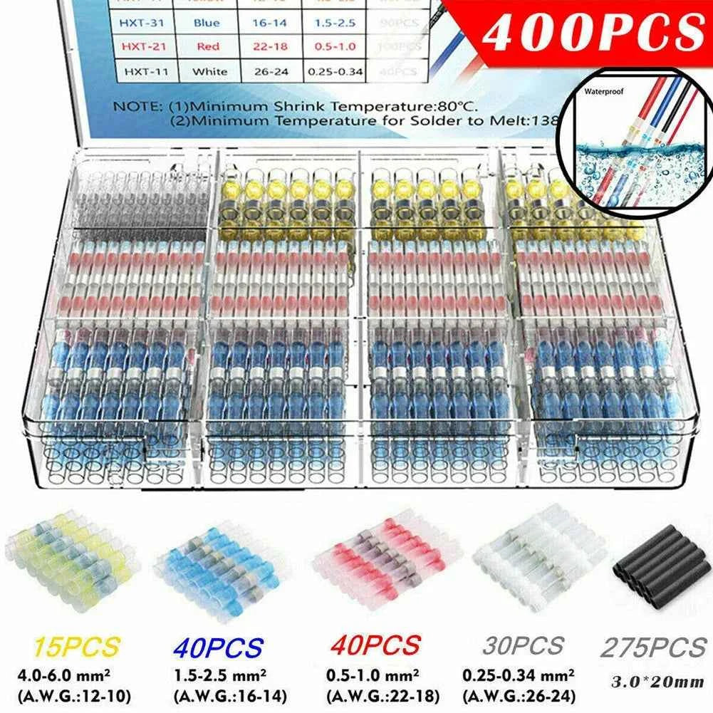 400PCS Solder Dichtung Hülse Schrumpf Butt Draht Anschlüsse Terminal Wasserdichte Kit Isolierte Draht Stecker Terminal Kit