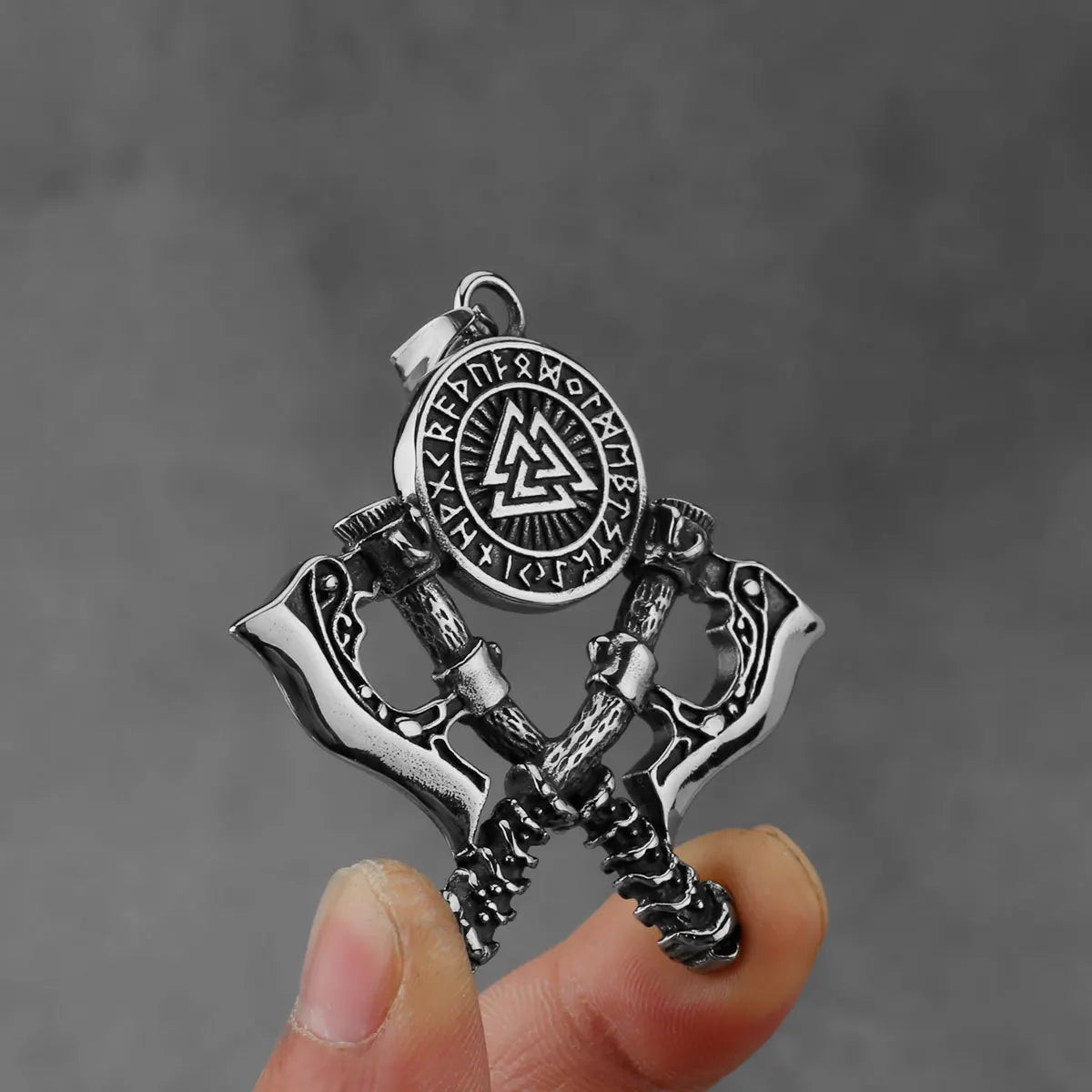 HNSP 316L Stainless Steel Double Axe Viking Pendant Chain Necklace For Men Vintage Jewelry Punk Accessories