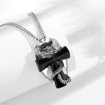 Eudora Drache Twining Kreuz Obsidian Halskette Punk Natürlicher Heilstein Kristall Anhänger Spiritueller Schmuck Meditation Feines Geschenk