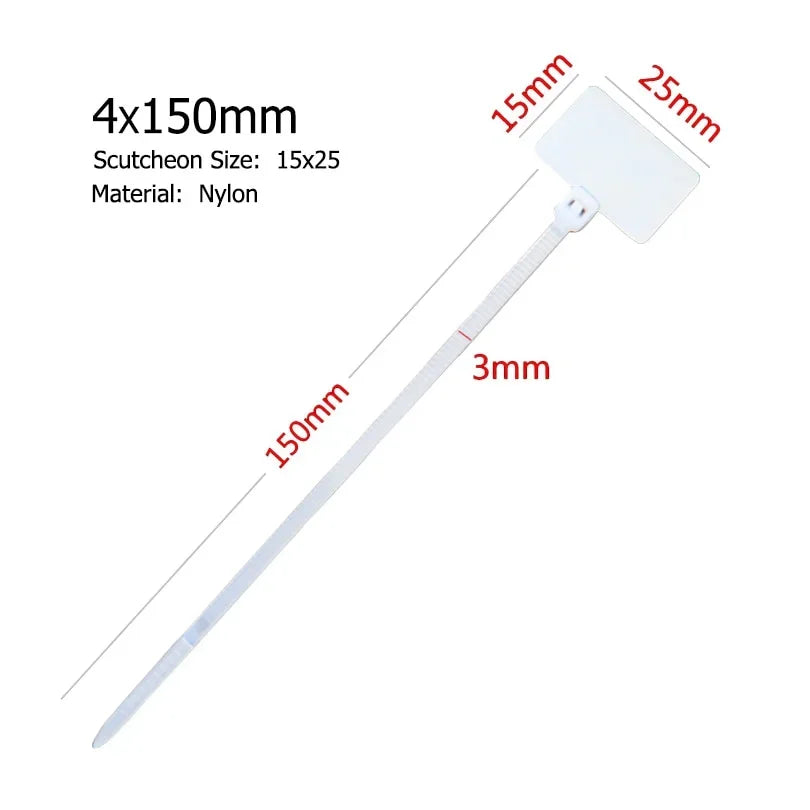 50 Stück 4 x 150 mm Nylon-Kabelbinder, Etiketten, Kunststoff-Schlaufenmarkierungen, selbstsichernder Reißverschluss