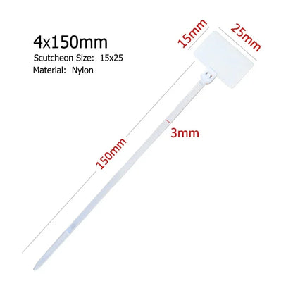 50 Stück 4 x 150 mm Nylon-Kabelbinder, Etiketten, Kunststoff-Schlaufenmarkierungen, selbstsichernder Reißverschluss