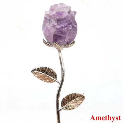 Kristall geschnitzte Rose Blume Naturstein Amethyst Quarz Edelstein Handwerk Party Home Dekoration Valentinstag Hochzeit Gast Geschenke