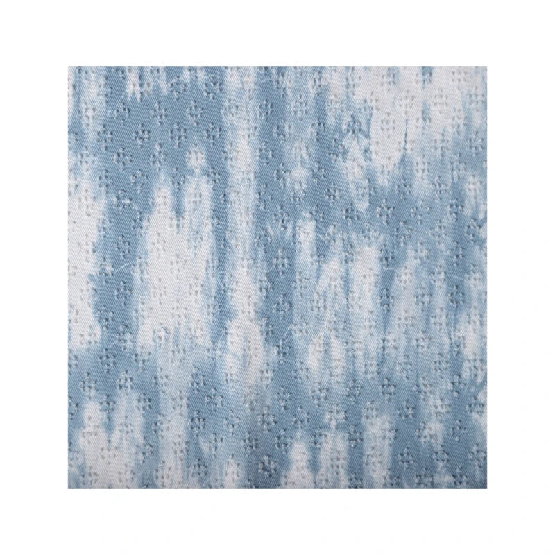 Denim-Jacquard-Stoff Blau Batik-Gefärbt mit Häkelblumen für DIY-Näharbeiten Baumwollmaterial Kreative Jacke Rock Kleidung Designer-Stoff