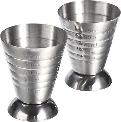 Edelstahl-Messbecher mit Rührlöffel, Cocktail-Jigger, Messbecher, 2,5 oz/5 TBSP/75 ml, Liquor Shot Set, Bar-Zubehör