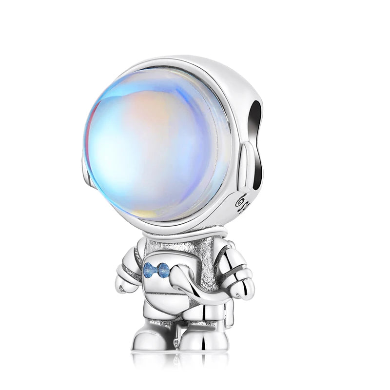 WOSTU 925 Sterling Silber Mondstein Charms Herz Perlen Astronaut Mond Anhänger Fit Original Armband DIY Halskette Schmuck Machen