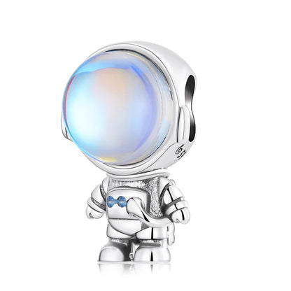 WOSTU 925 Sterling Silber Mondstein Charms Herz Perlen Astronaut Mond Anhänger Fit Original Armband DIY Halskette Schmuck Machen