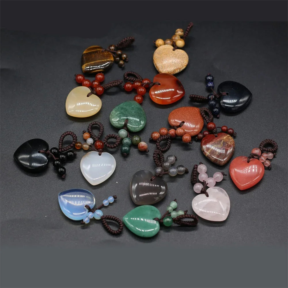Natürliche Stein Keychain Charms Herz Rot Achate Amethysten Opal Anhänger für Schmuck Machen Halskette Keychain Geschenk