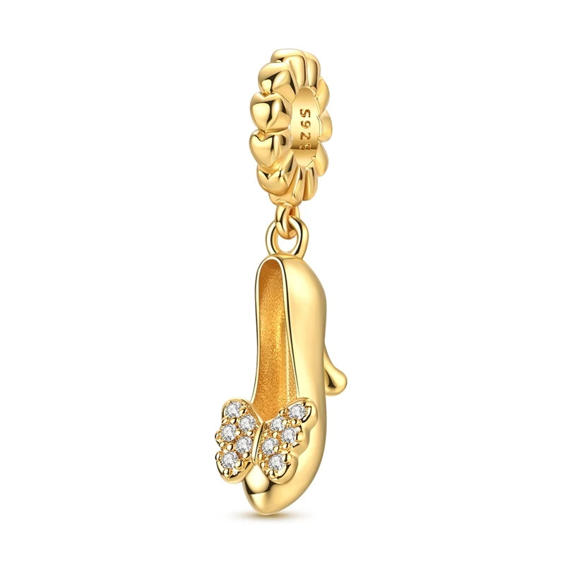 Goldfarbene Charms aus 925er Sterlingsilber, original goldene Sicherheitskette, runder Abstandshalter-Clip-Charm, DIY-Schmuck für Damen, Armband, Geschenk