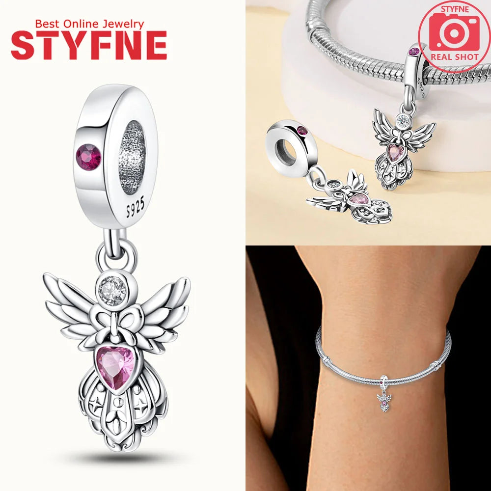 Neue Silber 925 Engel Skulptur Charms Herz Perlen Fit Original Armband für Frauen Schmuck Party Perlen DIY Edlen Schmuck Geschenke