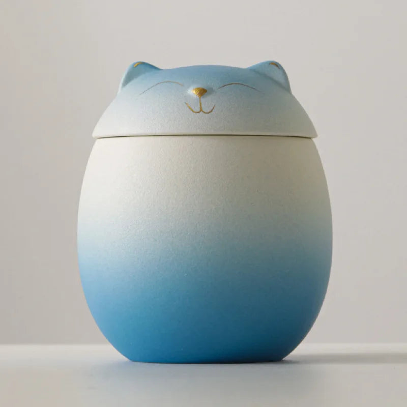 Urn for pet ashes, cat shape memorial cremation urns, hand crafted black, decorative urns for burial dog, ceramic sealed jar
