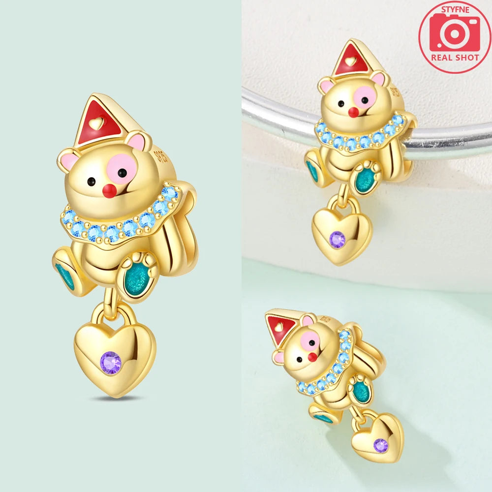 Original funkelnde Charm-Perlen aus 925er-Sterlingsilber, Gold, Rose, heller Stern, Herz, passend für Armbänder, DIY-Jubiläums-Schmuck, Geschenk