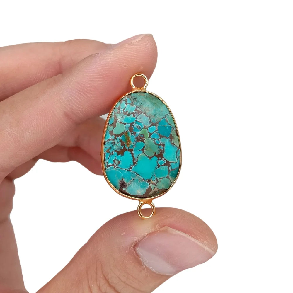 Großhandel 5 Stück natürliche blaue Türkis facettierte Verbindungsperlen ovale Form Gold galvanisierter Doppelring
