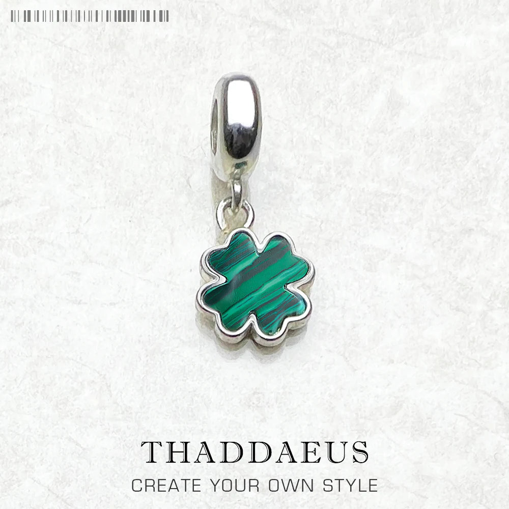 Grünes Kleeblatt-Charm-Anhänger, Europa-Accessoires, 925er Sterlingsilber, Modeschmuck, Glücksgeschenk für Damen und Herren