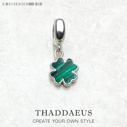 Grünes Kleeblatt-Charm-Anhänger, Europa-Accessoires, 925er Sterlingsilber, Modeschmuck, Glücksgeschenk für Damen und Herren