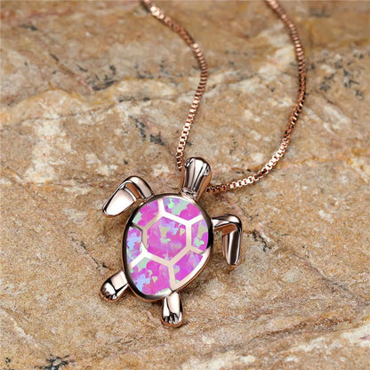 Grüne Feueropal Stein Halskette Niedliche Kleine Schildkröte Anhänger Halsketten Für Frauen Vintage Gold Farbe Kette Halskette Hochzeit Schmuck