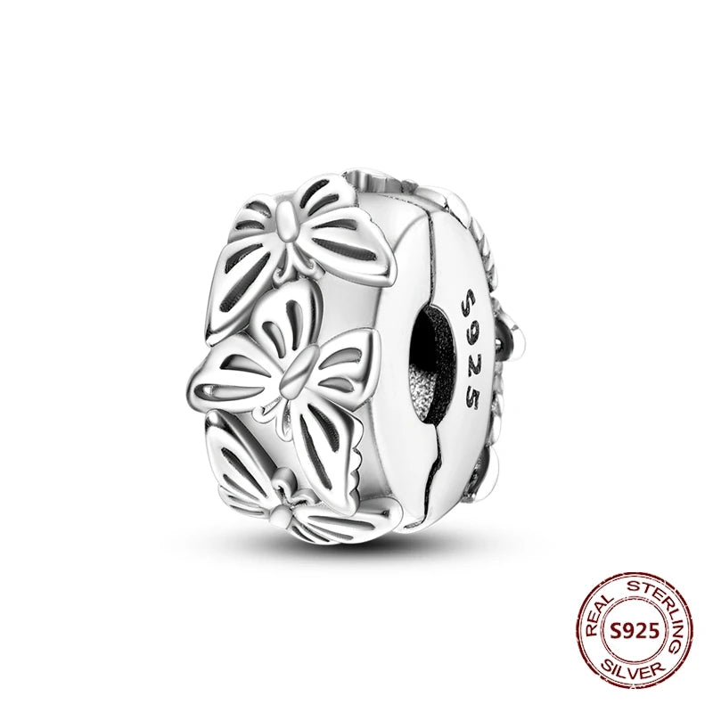 Lucky Clover Clip Charms 925 Sterling Silber Original Black Cat Stopper Clamp Silikon Spacer Charm für DIY Schmuck Armband