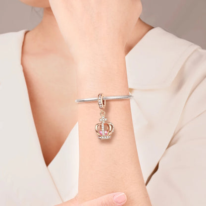Klassische „King Of The Forest“-Perlen aus 925er-Sterlingsilber und glänzender roségoldener Kronen-Anhänger, passend für Armbänder, wunderschöne Schmuckgeschenke