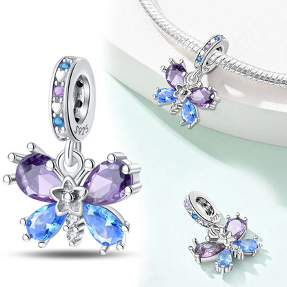 Bunter Schmetterlings-Quasten-Charm-Anhänger aus 925er-Sterlingsilber mit Perlen, passend für Original-Armbänder aus Silber für die Schmuckherstellung von Frauen