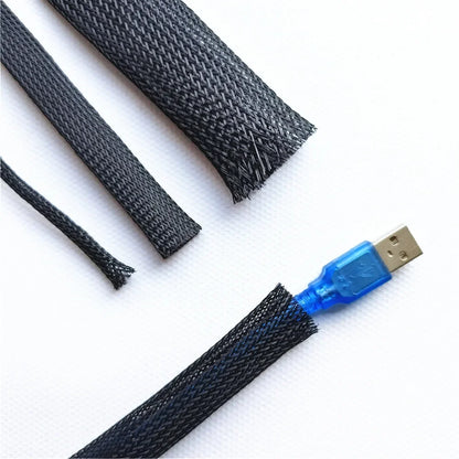 3 m/9,85 Fuß PET erweiterbarer geflochtener Schlauch, flexible Drahtgeflechthülle, schwarz, für TV-Audio-PC-Kabel, schützt vor Kauen von Haustieren