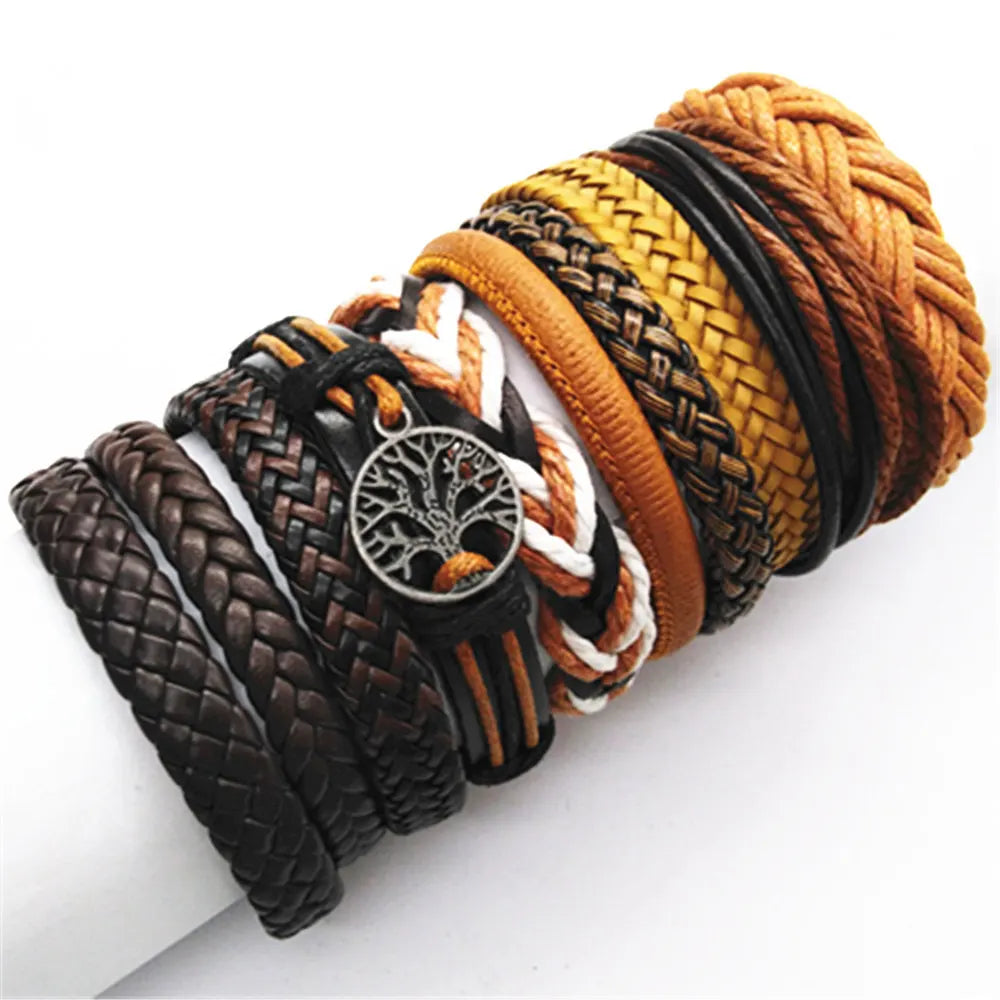 10 Pcs/Set Black Wrap Woven New Fashion Handmade Men Bracelets Male Women Leather Bracelets Men Bangle Wholesale Jewelry Gift