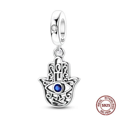 Teufelsaugen-Charm aus 925er Silber, Original-Hand der Fatima, blauer Zirkon, Kreuz, blaue Augen, passend für Armbänder, DIY-Herstellung von Schmuck, Geschenk