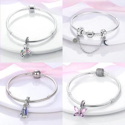 Neue Charms-Perle aus 925er-Sterlingsilber, rosa Schmetterling, leuchtende Glühwürmchen, baumelnd, passend für Armreifen, Halskette, DIY-Schmuck, Frauen-Geschenk