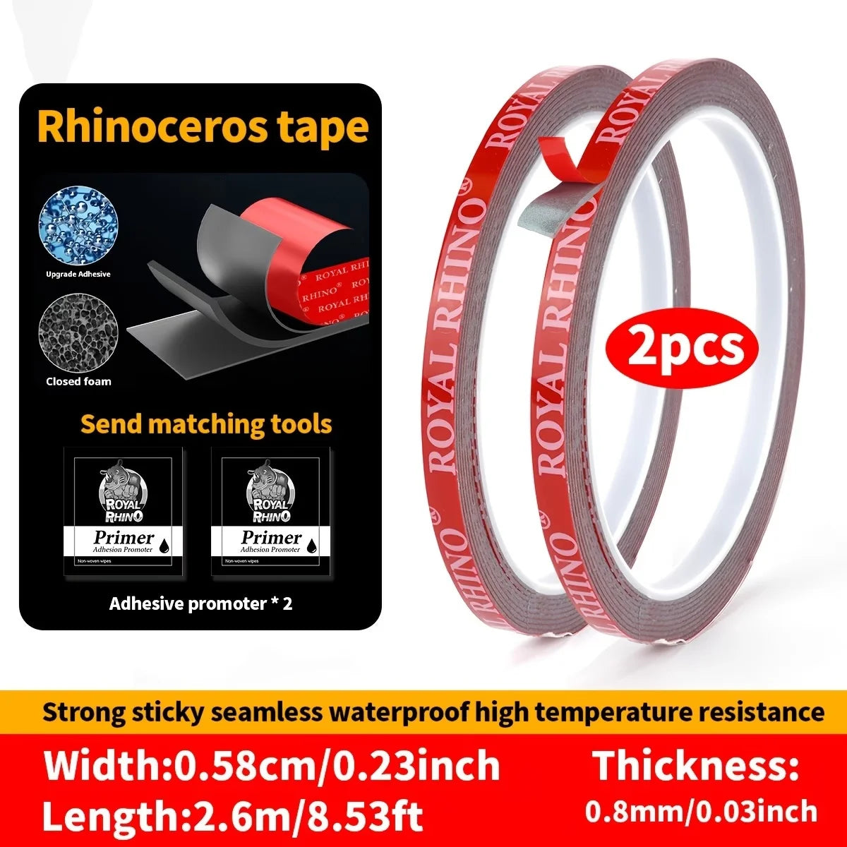 2 Rollen starkes doppelseitiges Klebeband, Acrylschaum-Klebeband, hochviskoses Klebeband, keine Spuren, Wandfixierungsaufkleber für die Auto-, Heim- und Industriebranche