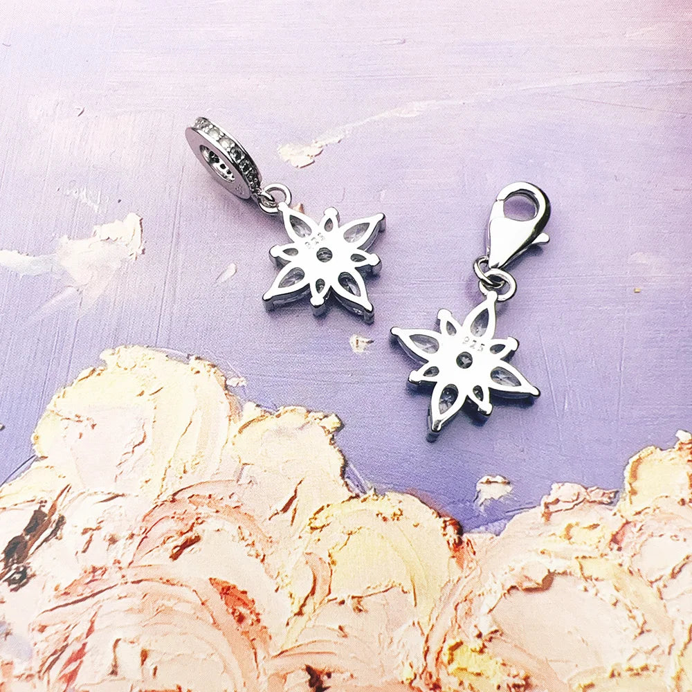 Charm-Anhänger, feminine Blume, Modeschmuck für Damen, Winter, 925er Sterlingsilber, neues romantisches Geschenk