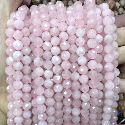 6/8/10MM Naturstein Facettiert Rosa Rosenquarz Runde Edelstein Spacer Perlen Für Schmuck Machen DIY Zubehör 7,5'' Zoll