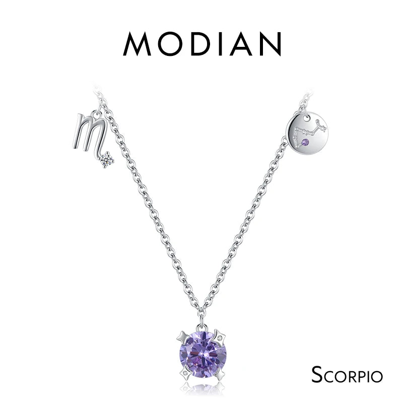 Modian 925 Sterling Silber Regenbogen Zirkonia Skorpion Geburts stein Sternzeichen Symbol Charme Anhänger Halsketten für Frauen edlen Schmuck