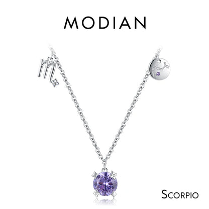 Modian 925 Sterling Silber Regenbogen Zirkonia Skorpion Geburts stein Sternzeichen Symbol Charme Anhänger Halsketten für Frauen edlen Schmuck