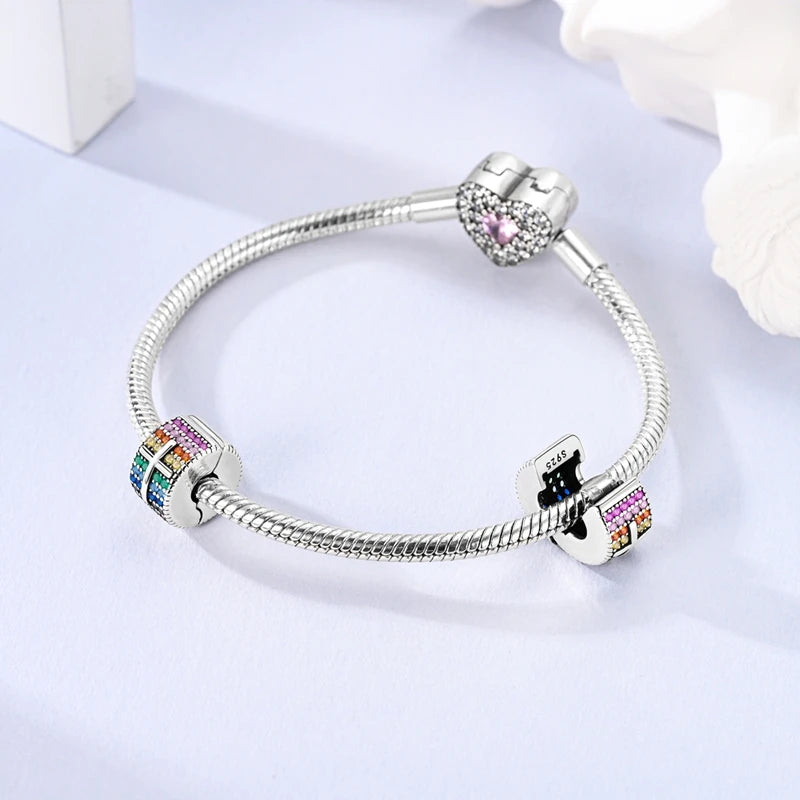 Silberverschluss, 925er-Sterlingsilber, CZ-Pflaster-Clip-Charms, Gänseblümchen-Perlen, Stopper, Sicherheitskette, passend für Original-Armreif, Schmuck-Clip