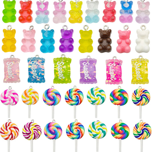 32-teiliges Kunstharz-Lutscher-, Ombre-Bär- und Süßigkeiten-Charms, kreatives Anhänger-Set für DIY-Ohrringe, Schlüsselanhänger und Taschenzubehör.