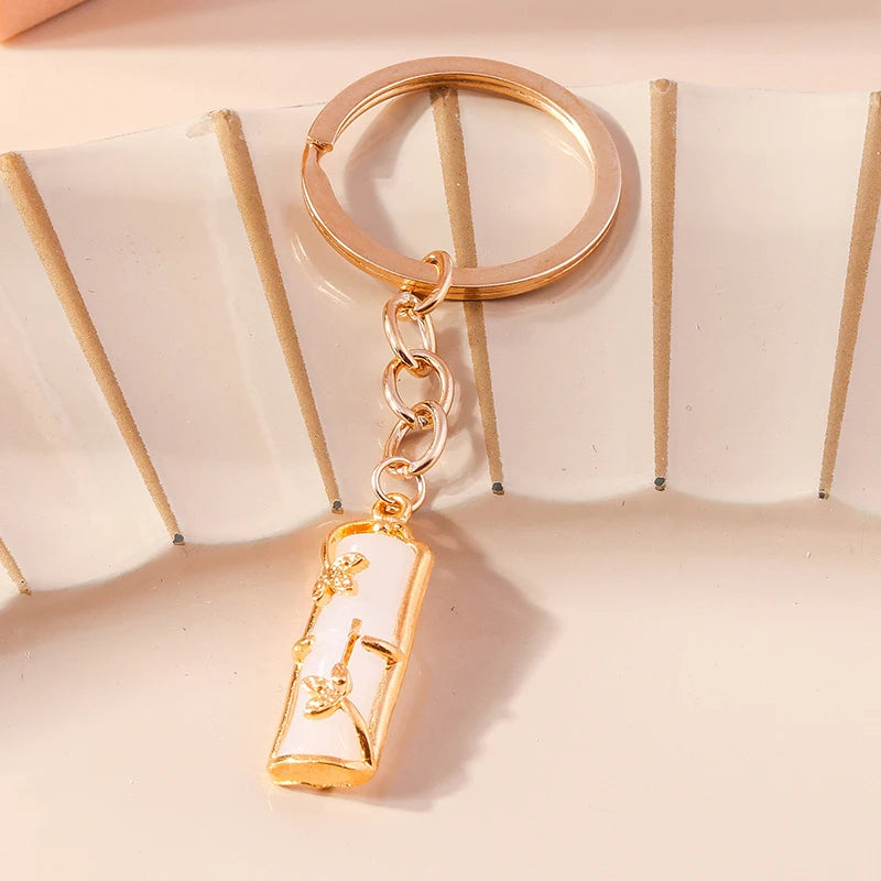 Elegante Edelstein Jade Bambus Schlüssel bund Charms Emaille Glück Katze Schlüssel ringe für Frauen Männer Handtasche Anhänger DIY Schmuck Zubehör