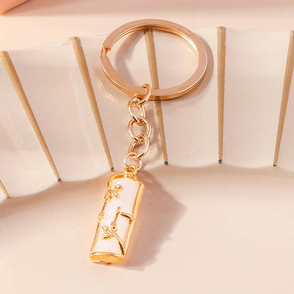 Elegante Edelstein Jade Bambus Schlüssel bund Charms Emaille Glück Katze Schlüssel ringe für Frauen Männer Handtasche Anhänger DIY Schmuck Zubehör
