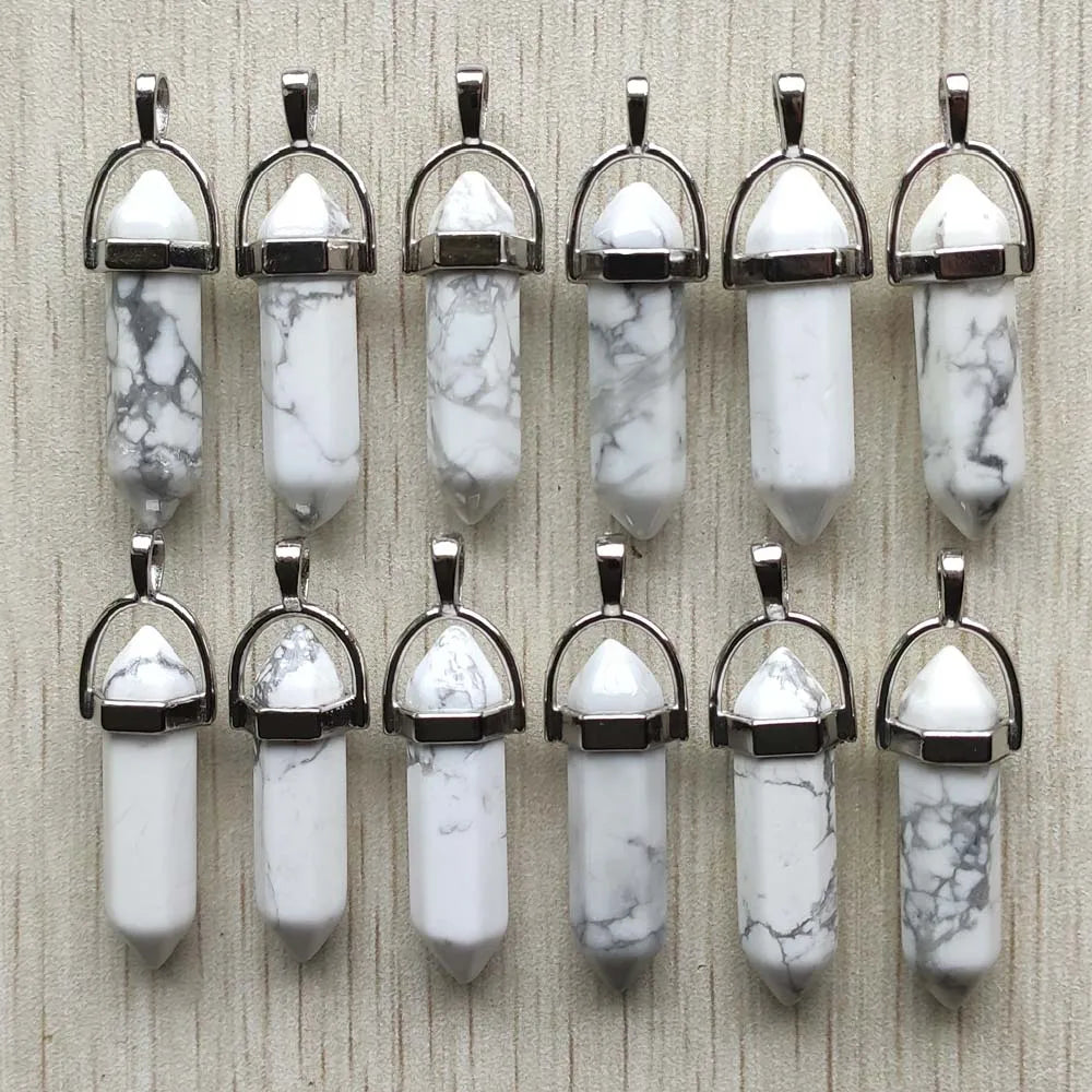 Schneller Versand Naturstein Quarz Aventurin Lapis Kristall sechseckige Säule Anhänger für Schmuck Zubehör 12 Stück Großhandel