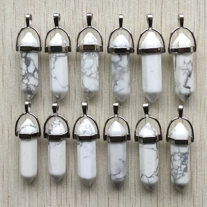 Schneller Versand Naturstein Quarz Aventurin Lapis Kristall sechseckige Säule Anhänger für Schmuck Zubehör 12 Stück Großhandel