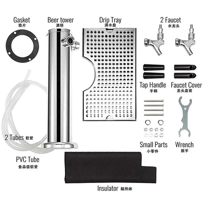 Dreifachhähne aus Edelstahl für Fassbierturmspender mit Tropfschale, Fass-Bierturm, Kegerator-Turm, vormontiertes Kit für Bar