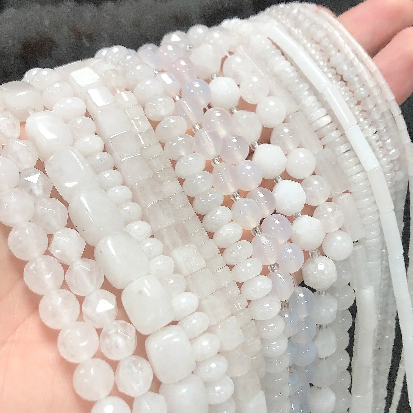 44 Arten weiße Chalcedon-Jade-Achat-Perle, Naturstein, Rondelle-Würfel, facettierte lose Perlen für Schmuckherstellung, Armbänder, Zubehör