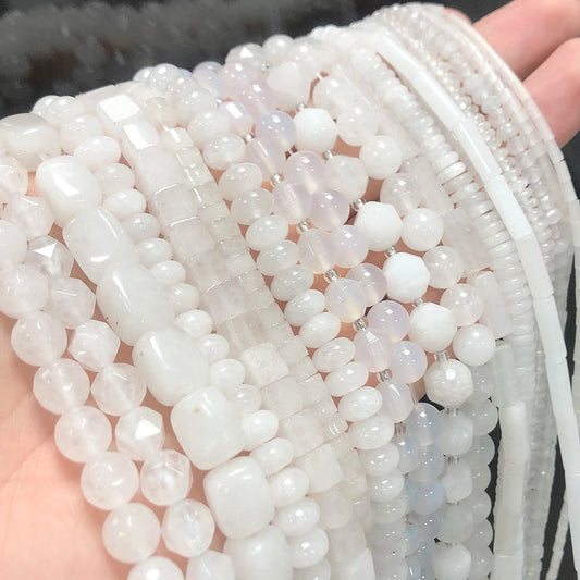 44 Arten weiße Chalcedon-Jade-Achat-Perle, Naturstein, Rondelle-Würfel, facettierte lose Perlen für Schmuckherstellung, Armbänder, Zubehör