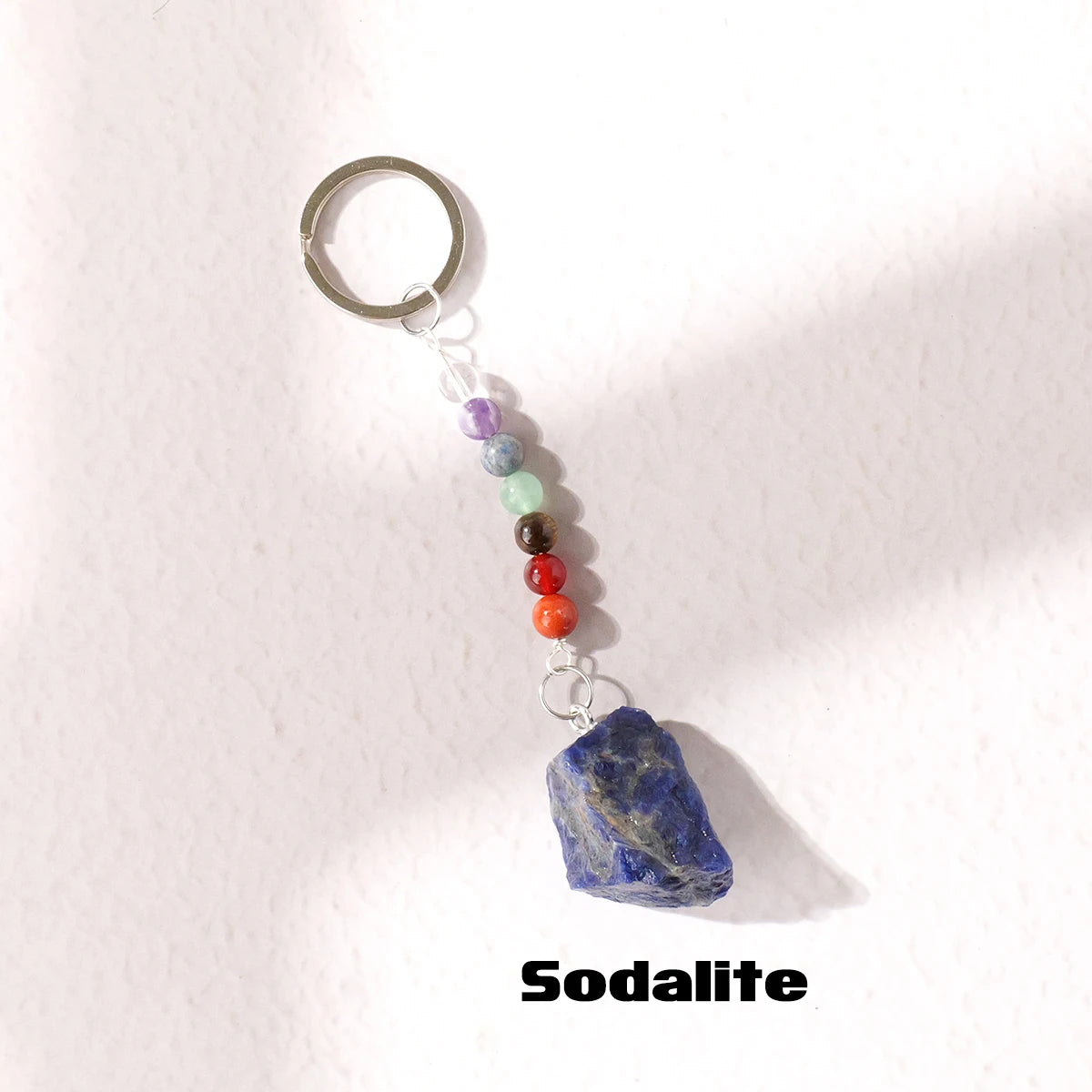 1 Stück natürlicher Kristall-Schlüsselanhänger mit sieben Chakra, Kristall-Rohstein-Anhänger, handgefertigter Schmuck, Festival-Geschenk