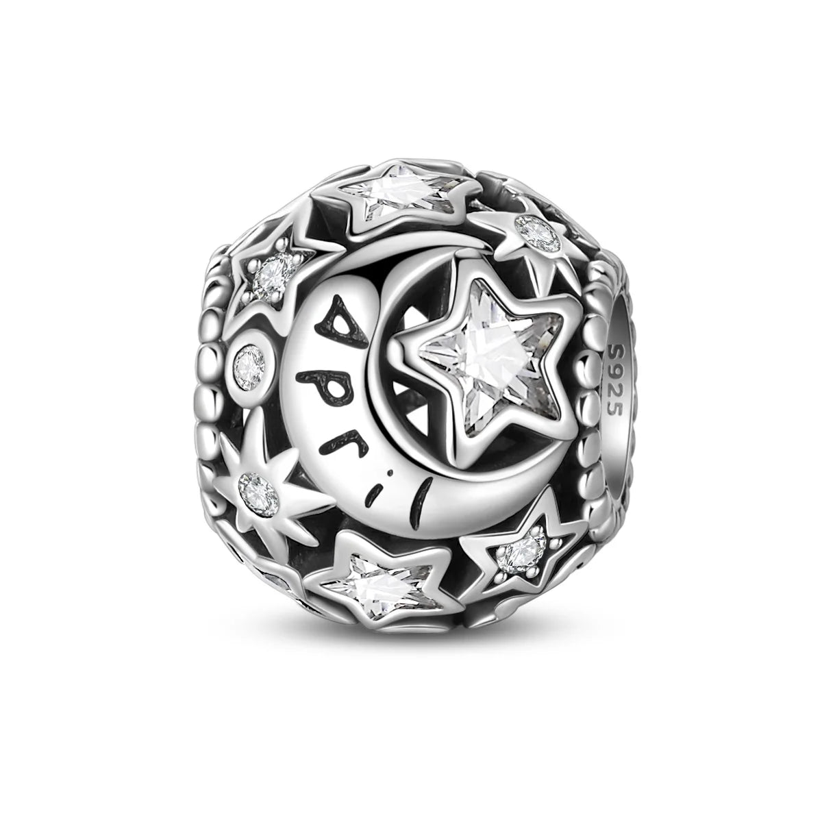 Heißer Verkauf 925er Sterlingsilber, Geburtsstein Juni, Herzperlen und Sonne und Mond, Medaillenanhänger, passend für Armband-Halskette, exquisite Geschenke