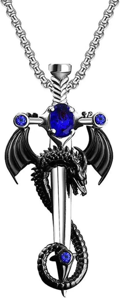 Gotische Drachenschwert-Kreuz-Anhänger-Halskette – Punk-Zirkon-Drachenanhänger – Vintage-Schwert-Anhänger – Dunkler Gothic-Schmuck für Herren & Damen