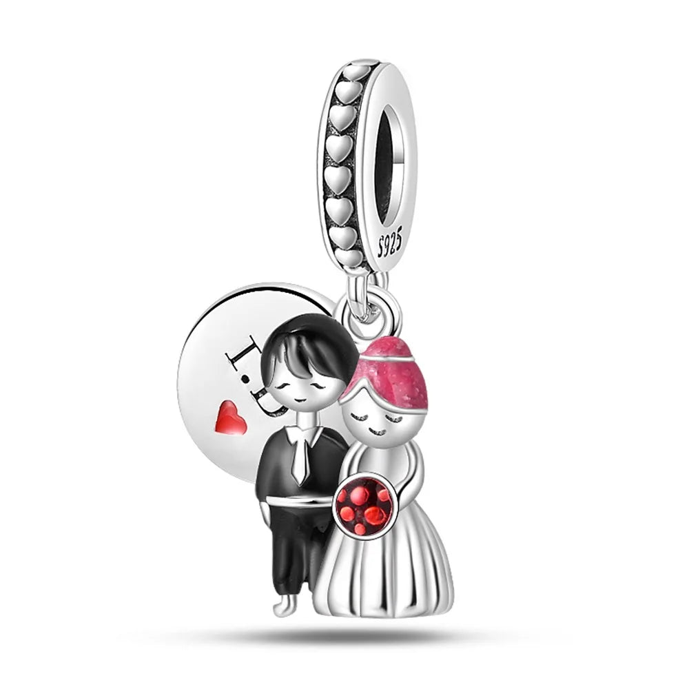 Charakter-Serie, 925er-Sterlingsilber, modisches Mädchen-Paar, Hochzeits-Charms, passend für DIY-Armbänder, Halsketten, exquisite Geschenk-Paarung