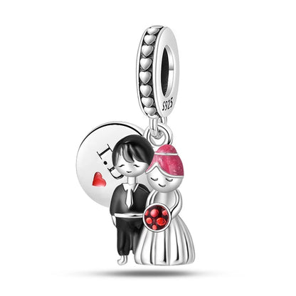 Charakter-Serie, 925er-Sterlingsilber, modisches Mädchen-Paar, Hochzeits-Charms, passend für DIY-Armbänder, Halsketten, exquisite Geschenk-Paarung