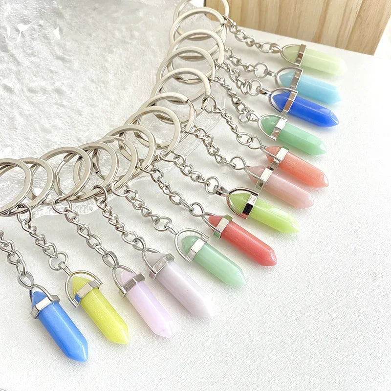 20 stücke Natürliche Stein Kristall Quarz Schlüsselbund Frauen Männer Handtasche Hangle Auto Schlüssel Halter Raw Mineral Stein Schlüsselring Schmuck